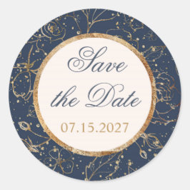 Navy, Gold, Konfetti Save the Date Runder Aufkleber