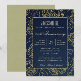 NAVY GOLD KRAFT ROSE FLORAL CORPORATE PARTY EVENT EINLADUNG