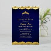 Navy Gold Lace Tiara Quinceanera Foil Folieneinladung (Stehend vorne)