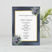 NAVY GOLD LAYERED EMBOSSED FLORAL WEDD EINLADUNG (Stehend Vorderseite)