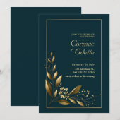 Navy Gold Leaf Botanische Hochzeit Einladung (Vorne/Hinten)