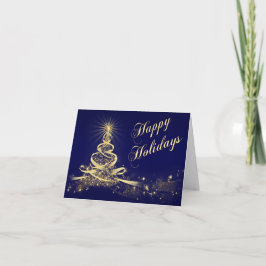 Navy, Gold Lighted Tree Corporate Holiday Card Feiertagskarte