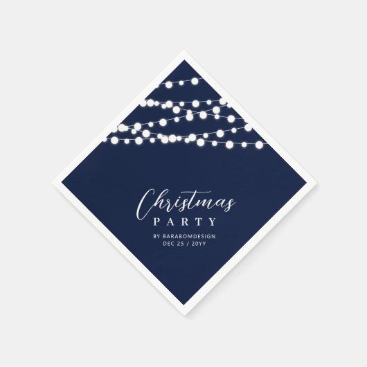 Navy & Gold Lights Frohe Weihnachtsfeier Serviette (Ecke)