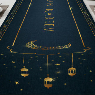 Navy Gold Linen Texture Islamic Ramadan Family Kurzer Tischläufer