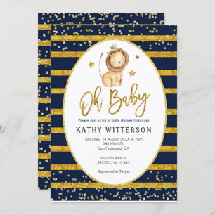 Navy Gold Lion Oh Baby Baby Dusche Einladung