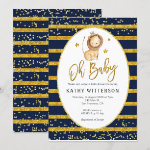 Navy Gold Lion Oh Baby Dusche Einladung