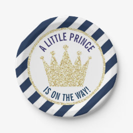 Navy Gold Little Prince on Way Baby Shower Pappteller