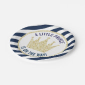 Navy Gold Little Prince on Way Baby Shower Pappteller (Schrägansicht)