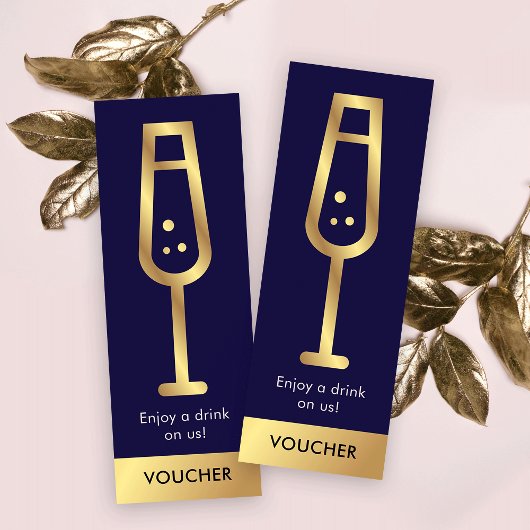 Navy & Gold Logo Elegant Event Free Drink Voucher Mini Visitenkarte