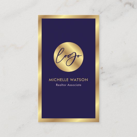 Navy & Gold Logo Elegant Notary Real Estate Photo Visitenkarte (Vorderseite)