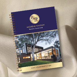 Navy & Gold Logo Elegantes Real Anwesen Broker Fot Notizblock