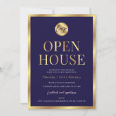 Navy & Gold Logo Modern Business Open House Einladung (Vorderseite)
