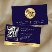 Navy & Gold Logo Modern Real Anwesen QR Code Visitenkarte