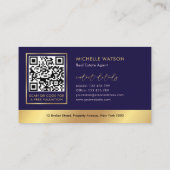 Navy & Gold Logo Modern Real Anwesen QR Code Visitenkarte (Rückseite)