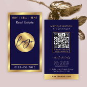 Navy & Gold Logo Moderner Notar-Real-Anwesen QR-Co Visitenkarte