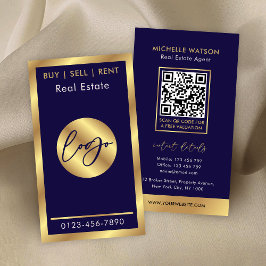 Navy & Gold Logo Moderner Notar-Real-Anwesen QR-Co Visitenkarte