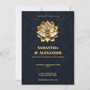 Navy Gold Lotus Hochzeitseinladung Elegant Einladung