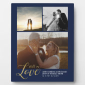 Navy & Gold Love Anniversary Gift Foto Collage Fotoplatte (Vorderseite)