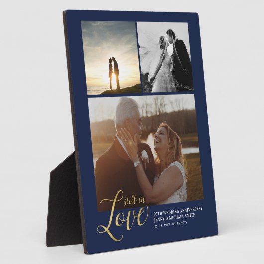 Navy & Gold Love Anniversary Gift Foto Collage Fotoplatte (Seite)