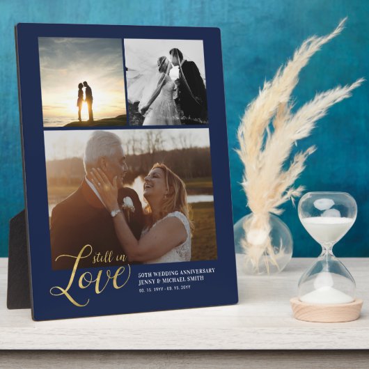 Navy & Gold Love Anniversary Gift Foto Collage Fotoplatte (Seite)