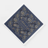 Navy Gold Lux Napkins Custom Name Floral Accent Serviette (Ecke)