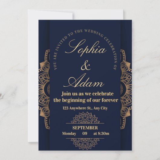 Navy & Gold Mandala-Einladung Save The Date (Vorderseite)
