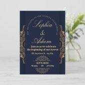 Navy & Gold Mandala Invitation Dankeskarte (Stehend Vorderseite)