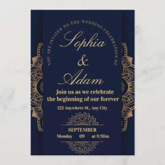 Navy & Gold Mandala Invitation Einladung