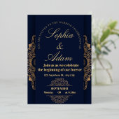 Navy & Gold Mandala Invitation Folieneinladung (Stehend vorne)