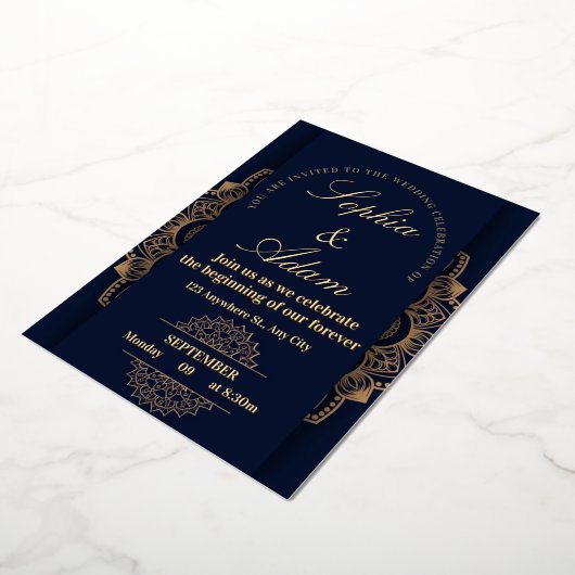 Navy & Gold Mandala Invitation Folieneinladung (Gedreht)