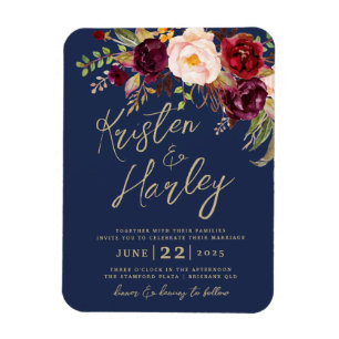 Navy Gold Marsala Wedding Einladung Magnet
