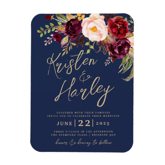 Navy Gold Marsala Wedding Einladung Magnet (Vertikal)