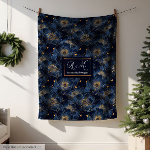 Navy Gold Maßgeschneiderte Decke Lux Floral Wurf S