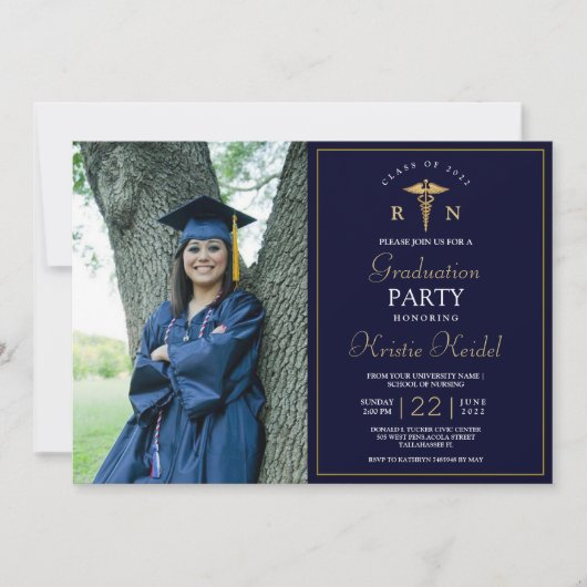 Navy Gold Medical Nursing School Graduation Party Einladung (Vorderseite)