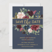 Navy Gold Merlot Floral Blogs Save the Date Einladung (Vorderseite)