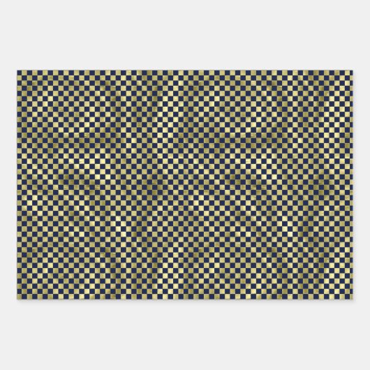 Navy gold metallic checker pattern Christmas Geschenkpapier Set (Vorderseite 2)