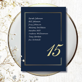 Navy Gold Minimal Border Script Typography Wedding Tischnummer