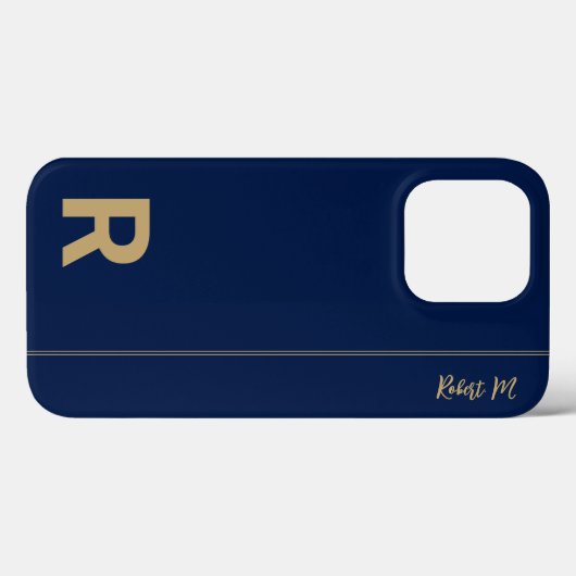 Navy & Gold Minimal Modernes erstes Monogramm Case-Mate iPhone Hülle (Rückseite (Horizontal))