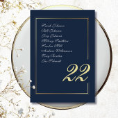 Navy Gold Minimal Script Calligraphy Wedding Tischnummer