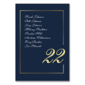 Navy Gold Minimal Script Kalligrafie Hochzeit Tischnummer (Vorderseite)