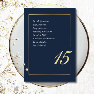 Navy Gold Minimale Rahmen Schrift-Typografie Hochz Tischnummer