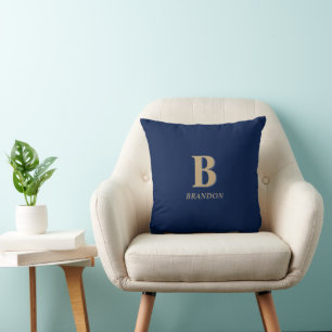 Navy & Gold   Minimaler moderner Anfangsmonogramm- Kissen