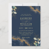 Navy Gold Modern Elegant Chic QR Code Wedding Einladung (Vorderseite)