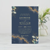 Navy Gold Modern Elegant Chic QR Code Wedding Einladung (Stehend Vorderseite)