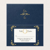 Navy Gold Modern Laurel Leaf Wreath Platzkarte (Außenseite Aufgefaltet)