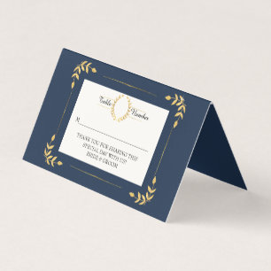 Navy Gold Modern Laurel Leaf Wreath Platzkarte