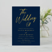 Navy & Gold Modern Wedding Golden Folieneinladung (Stehend vorne)
