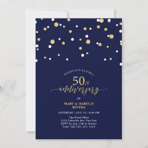 Navy & Gold Moderne 50. Hochzeitstag-Party Einladung