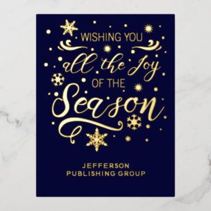 Navy Gold Moderne Business Holiday Foil Card Folien Feiertagspostkarte