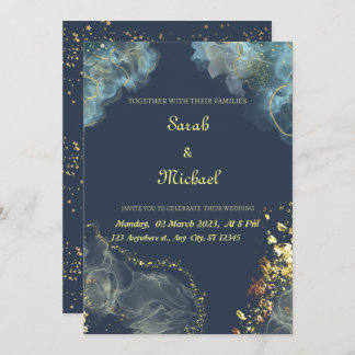 Navy Gold Moderne Hochzeitseinladung Einladung